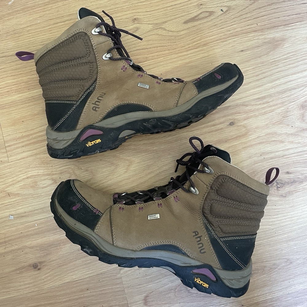 Ahnu Montara Mid Hiking Boots Women's 9.5 eVent Waterproof Brown Purple Leather